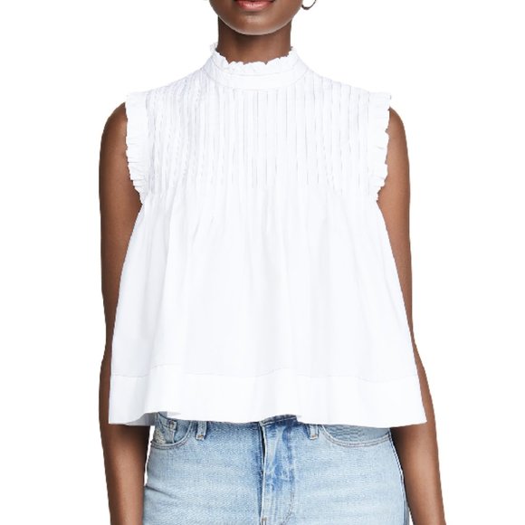 Ganni Tops - Ganni White Cotton Poplin Sleeveless Crop Top